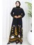Kolu Lastikli Desenli Elbise 0084-02 Siyah 1
