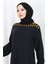 Kolu Lastikli Desenli Elbise 0084-02 Siyah 3