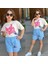 Kız Çocuk Angel & Stitch Baskılı Tişört ve Şort Takımı - 2’li Yazlık Kombin 7209 5