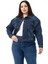 Büyük Beden Göğüsten Çift Cepli Kısa Lacivert Denim Ceket 2