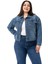 Büyük Beden Göğüsten Çift Cepli Kısa Mavi Denim Ceket 2