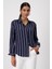 Lacivert Çizgili Viskon Gömlek 1