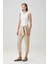 Belted Keten Pantolon Bej 1