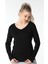 Kadın Uzun Kollu V Yaka Tişört Siyah 1