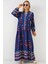 2423 Otantik Desenli Tesettür Elbise - Petrol 1 3
