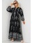 2423 Otantik Desenli Tesettür Elbise - Siyah 11 3