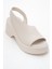 Roy Ekru Cilt Hakiki Deri Kadın Dolgu Topuklu Sandalet 3