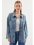 0694 Çift Cepli Oversize Denim Ceket - Buz Mavi 1