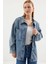 0694 Çift Cepli Oversize Denim Ceket - Buz Mavi 4