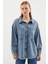 0694 Çift Cepli Oversize Denim Ceket - Buz Mavi 3