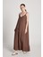 Kadın Kahve %100 Modal Askılı Bol Kesim Uzun Elbise 29201 3