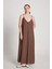 Kadın Kahve %100 Modal Askılı Bol Kesim Uzun Elbise 29201 4