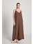 Kadın Kahve %100 Modal Askılı Bol Kesim Uzun Elbise 29201 5