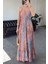 Fırfırlı Premium Desenli Elbise- Pembe 2