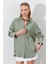Kadın Haki Oversize Keten Gömlek 1