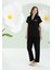 %100 Pamuklu Kadın Siyah Pijama Takım, Puantiyeli 1