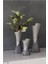 Gılde Vazo Çizgili Seramik Gri Gümüş Renkli L.11 cm W.14 cm H.39 cm 2