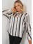 Çizgili Uzun Saten Gömlek 20291 - Siyah 1