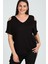 Büyük Beden Omuzu V Pencere Kısa Kol Bluz 1