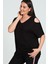 Büyük Beden Omuzu V Pencere Kısa Kol Bluz 2