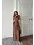 Tencel Modal Kolsuz Bluz Kapalı Cep Detaylı Dökümlü - Pantolon Takım - Kahverengi 1