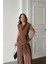 Tencel Modal Kolsuz Bluz Kapalı Cep Detaylı Dökümlü - Pantolon Takım - Kahverengi 3
