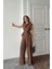 Tencel Modal Kolsuz Bluz Kapalı Cep Detaylı Dökümlü - Pantolon Takım - Kahverengi 4