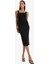 Bodycon Vücudu Saran Kare Yaka Basic Düz Fitilli Kaşkorse Askılı Midi Siyah Yazlık Elbise Z7577AZ25SM 2