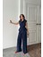 Tencel Modal Kolsuz Bluz Kapalı Cep Detaylı Dökümlü - Pantolon Takım - Lacivert 1