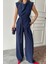 Tencel Modal Kolsuz Bluz Kapalı Cep Detaylı Dökümlü - Pantolon Takım - Lacivert 2