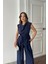 Tencel Modal Kolsuz Bluz Kapalı Cep Detaylı Dökümlü - Pantolon Takım - Lacivert 3