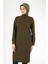 Kolları ve Yakası Ribanalı Yarım Fermuarlı Tunik-Yağ Yeşili 25YT437 2