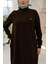 Kolları Ribanalı Yarım Fermuarlı Tunik-Kahverengi 24KT436 5