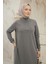 Kolları Ribanalı Yarım Fermuarlı Tunik Gri 24KT436 4
