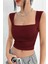Kare Yaka Büzgü Detaylı Esnek Crop Bluz 1