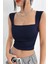 Kare Yaka Büzgü Detaylı Esnek Crop Bluz 1