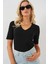 V Yaka Kısa Kol Basic Bluz 955 - Siyah 4