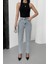 Leopar Taşlı ve Yüksek Belli Dikişsiz Paçalı Bilek Boy Mom Fit Kadın Kot Pantolon Açık Mavi Jean 2