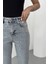 Leopar Taşlı ve Yüksek Belli Dikişsiz Paçalı Bilek Boy Mom Fit Kadın Kot Pantolon Açık Mavi Jean 5