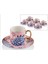Floral Pink 2'li Tea Cups Set Çay Fincan Gold Yaldız Çiçekli Kahve Porselen 1