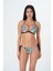 2025 Kreasyonu Çiçek/siyah Beyaz Çizgi Desenli Üçgen Kaplı Bikini Takımı 1