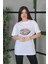 Unisex Baskılı Oversize T-Shirt - Beyaz 3