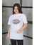 Unisex Baskılı Oversize T-Shirt - Beyaz 4