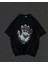 Unisex Bisiklet Yaka Baskılı Oversize T-Shirt - Siyah 3