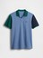Erkek Mavi Colorblock Stretch Pique Polo T-Shirt 2