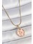 316L Çelik Gold Renk Zincir Pembe Mineli Çiçek Işlemeli Portre Model Kadın Kolye - TJ-BKO10165 1