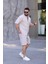 Taş Renk Gömlek Şort Erkek Keten Takım Oversize Kalıp 1