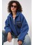 55446 Fermuarlı Oversize Peluş Ceket - Saks 1