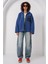 55446 Fermuarlı Oversize Peluş Ceket - Saks 2