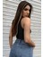 Kadın Siyah Yarım Fermuarlı Sıfır Kol Crop Top Bluz 2